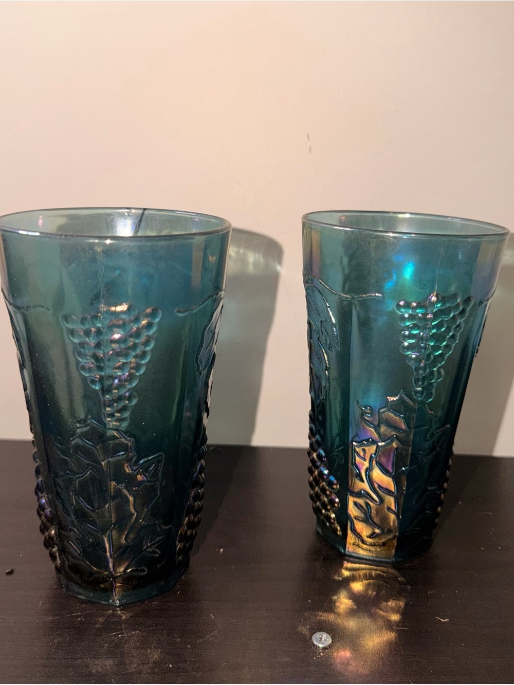 Vintage Indiana Carnival Glass Teal Iridescent Glass Tumbler - Home Accents